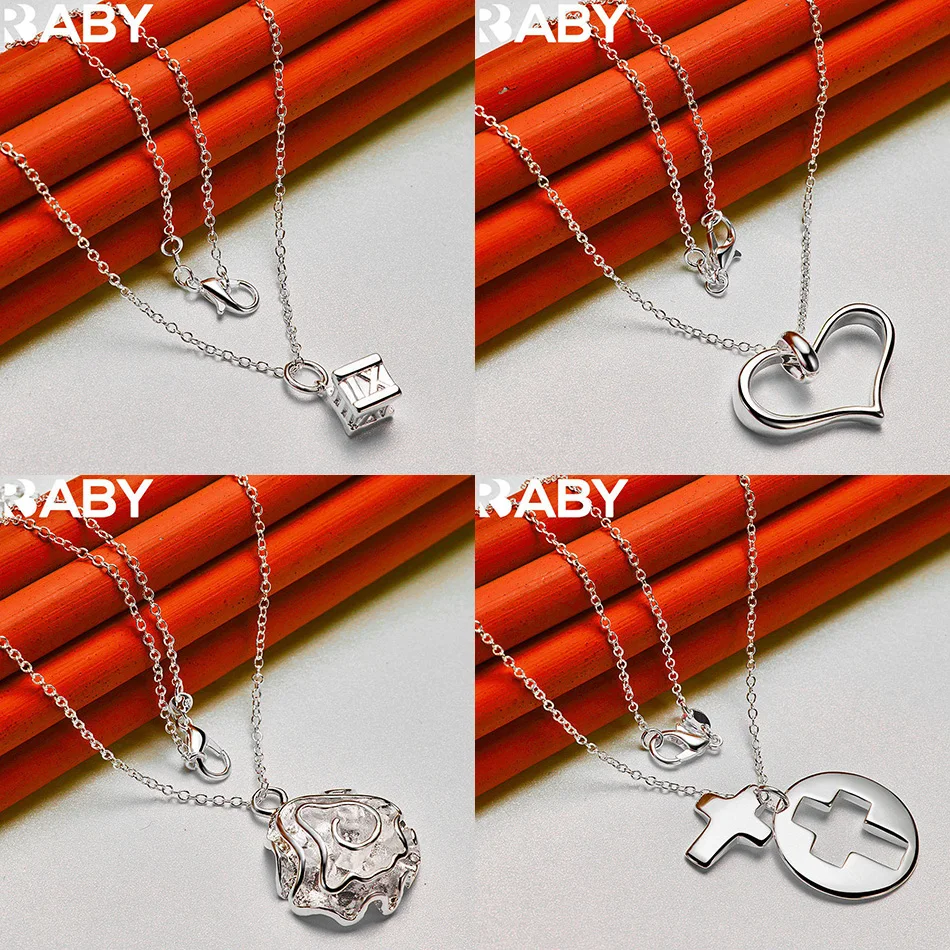 

URBABY 40-75cm 925 Sterling Silver Design Pendant Necklace For Women Men Charm Trend Birthday Gifts Fashion Party