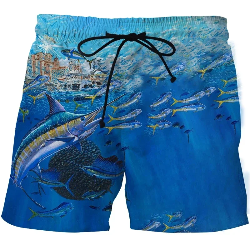 3D Landscape Fish Summer Pants Sports Beach Pants Animation Print Comfortable Casual Quick Drying Men\'S Board Shorts Fitness