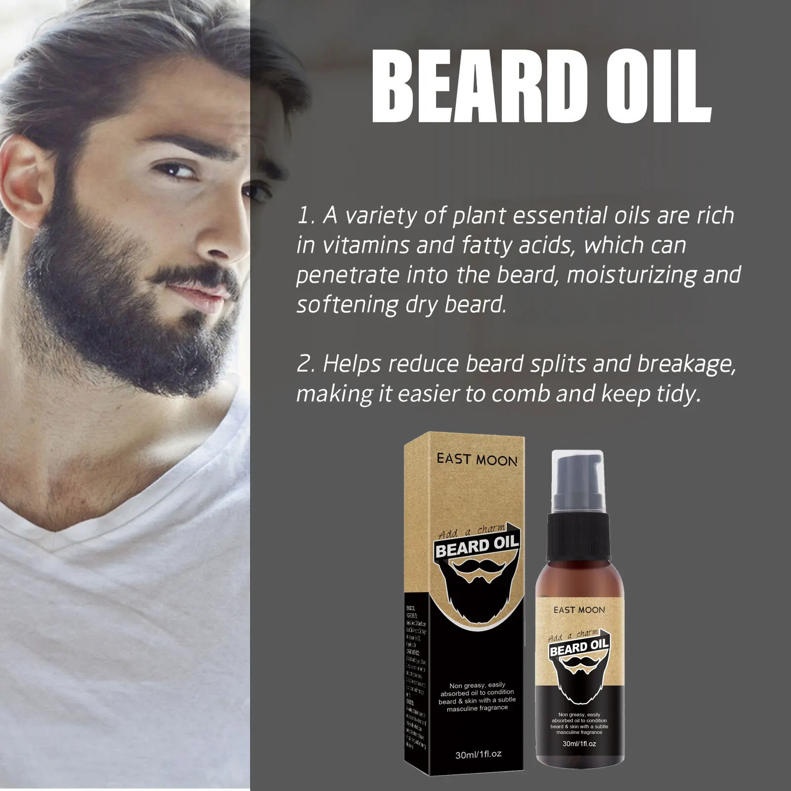 Aceite para el cuidado de la barba de los hombres, aceite esencial para reducir profundamente la pérdida, tratamiento reparador para mantener el alisado, mejora el grosor de la barba de limón