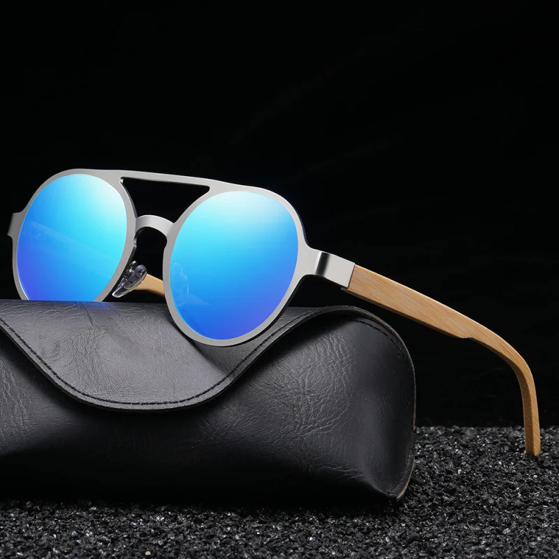 2253 bamboo and wood glasses with metal frame polarized UV resistant sunglasses