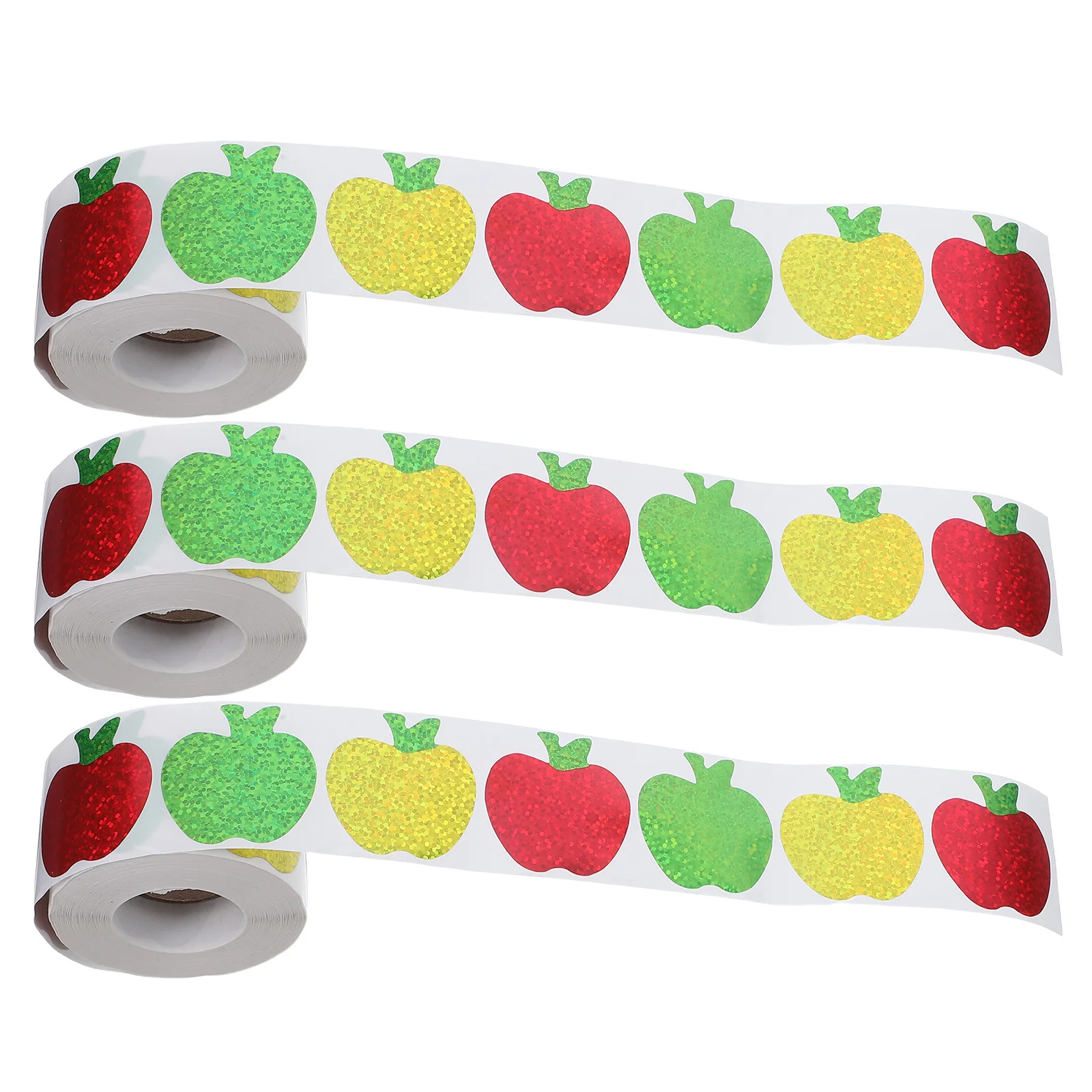 

3 Rolls Apple Sealing Stickers Christmas Laser Cartoon Labels Self Adhesive Fruit Decals for Holiday Envelope Food Containers