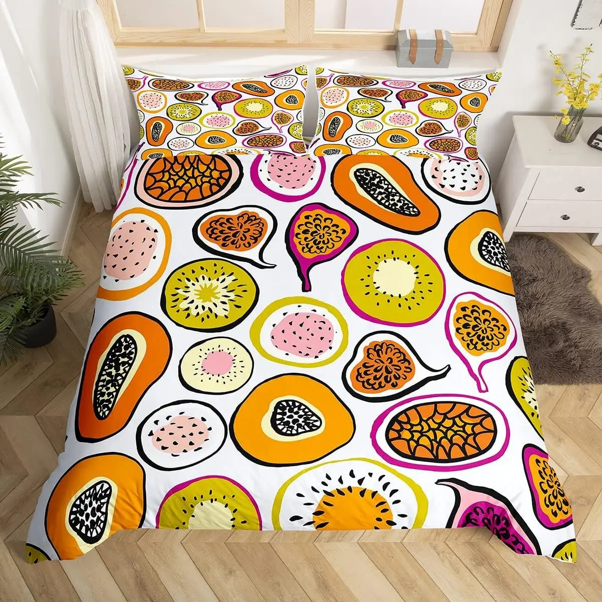 Fruits Duvet Cover Strawberry Banana Mango Lemon Pineapple Bedding Set Grapes Orange Comforter Cover,Summer Fruit Quilt Cover