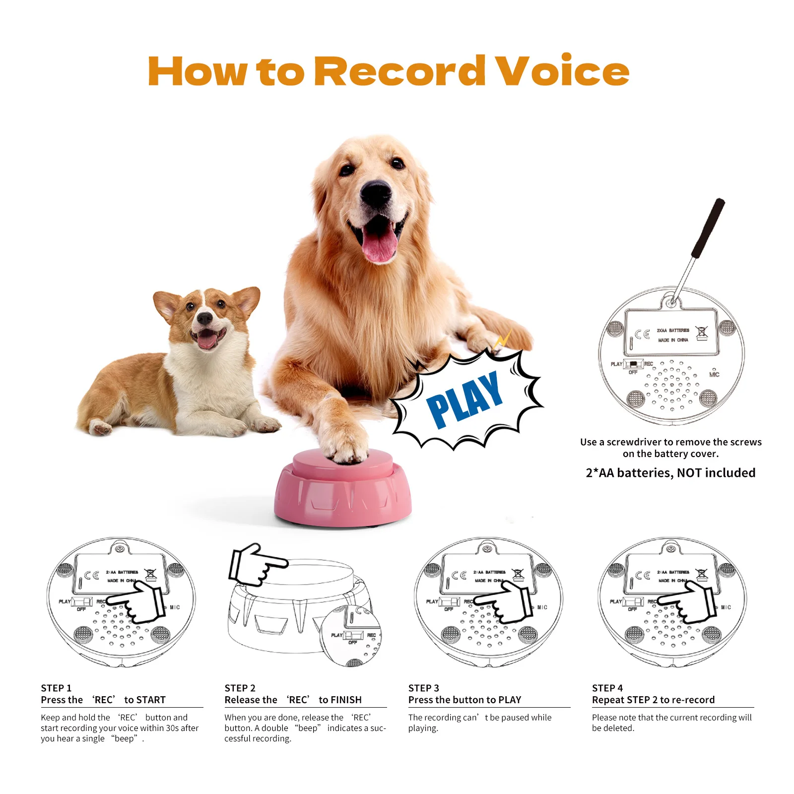 6 Pack Set Recordable Dog Training Button Pet Communication Toys Dog Talking Buttons Dog Interactive Toys