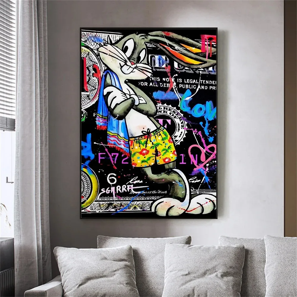 MINISO Bugs Bunny Banksy Pop Art Canvas Print Bugs Bunny Graffiti Pop Wall Art Poster Pop Art for Living Room Home Decor