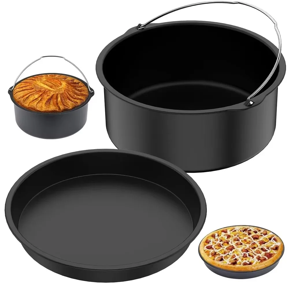 Obrázek 6: Bakeware 6/7/8/9 palec vzduch smažák pečení kotlík sada uhlík ocel černá kolo dort forma nepřilnavý s madlo pečení bedna na láhve kuchyň