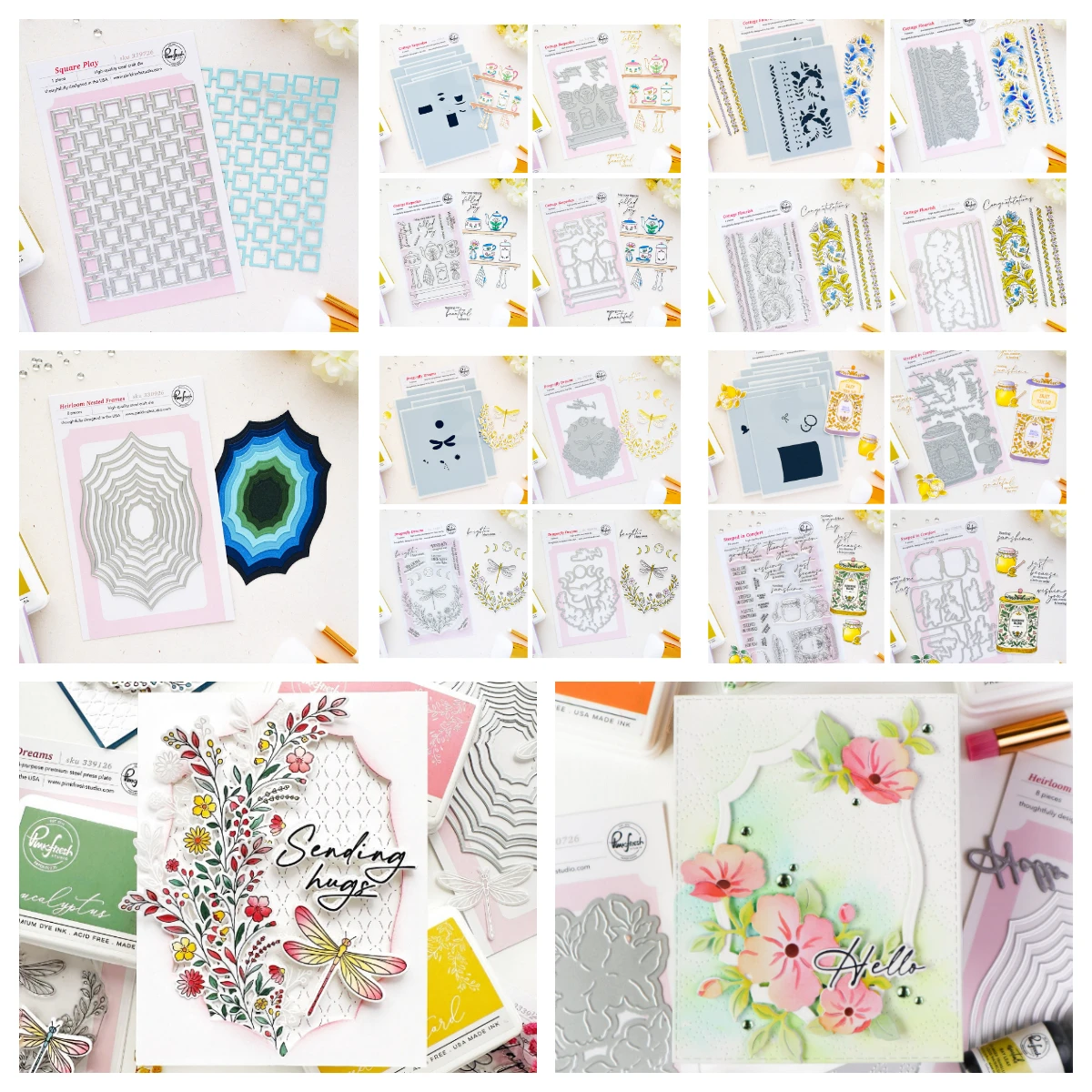 Blumen-Tea-Set-Stanzformen, Metallstanzformen, Metall-Schneidformen, transparente Stempel, Schablonen, Heißfolienprägung für DIY-Handarbeiten, Scrapbooking, Prägung von Papier