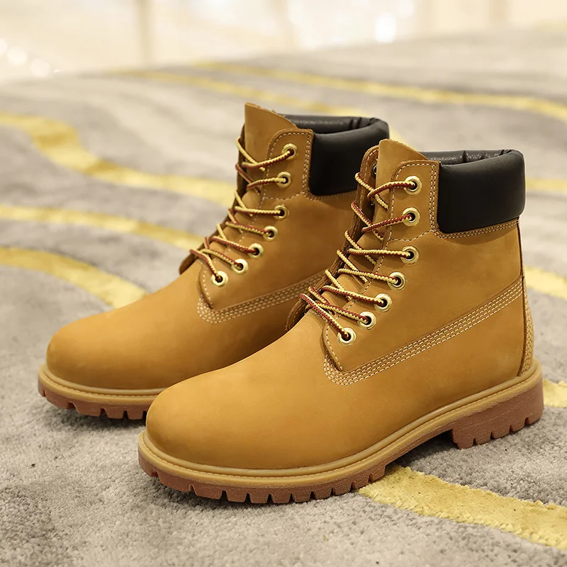 Botas tácticas militares de cuero genuino para hombre, calzado para exteriores, calzado de trabajo, color amarillo como la nieve, para invierno y primavera