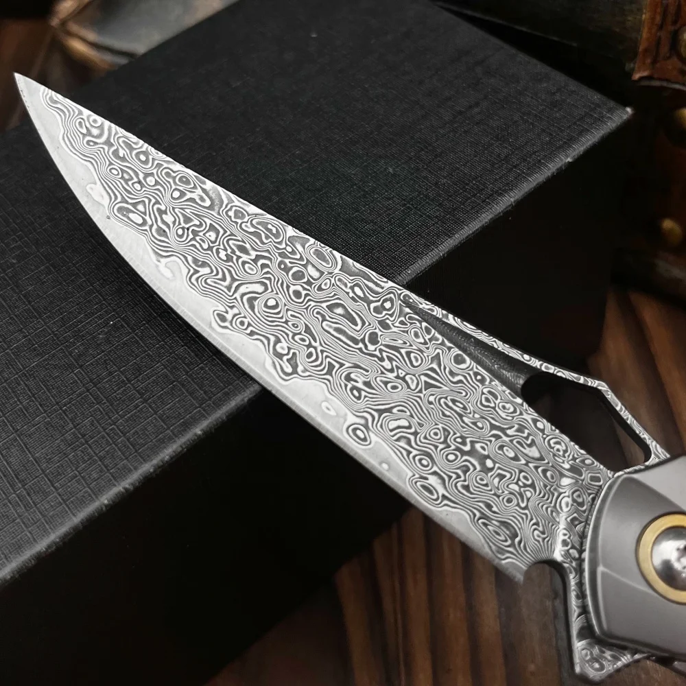 crocodile Damascus Steel Folding Pocket Knife, Men's EDC Pocket Knife with Sheath, Camping Hunting Outdoor Survival tools view 2