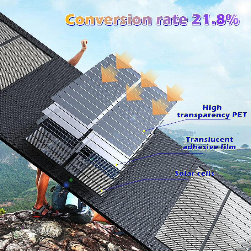 600W Fast Charging Foldable Solar  Panel USB 5V Mobile Black Solar Panel Outdoor Camping And Hiking Travel Power Bank