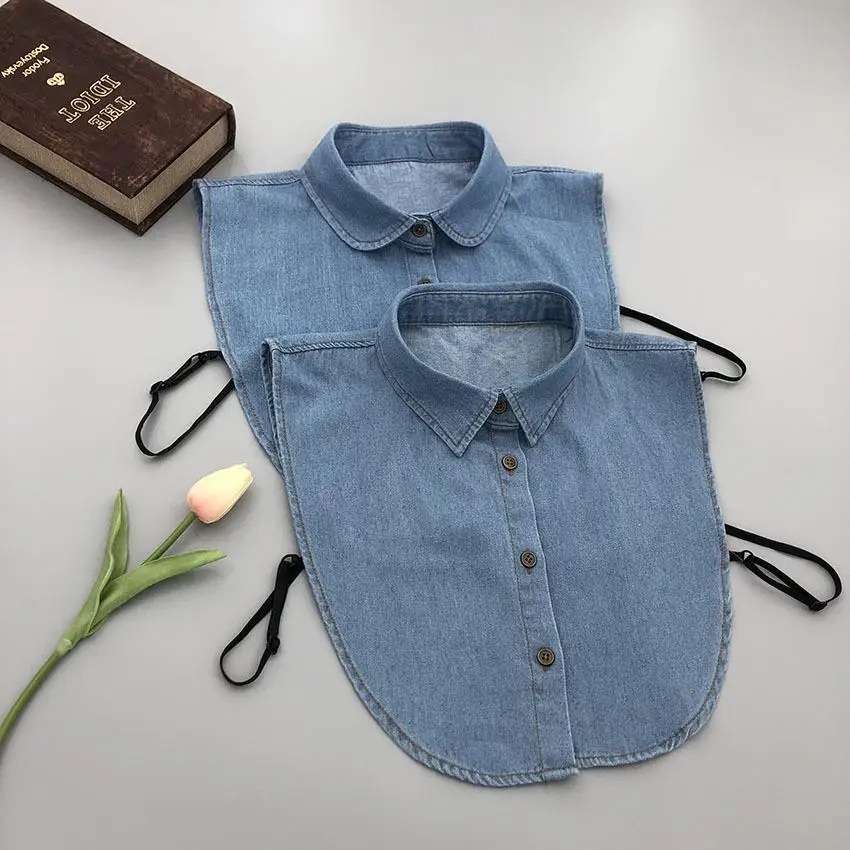 

Женский потертый джинсовый острый воротник, искусственный воротник из двух частей, съемный накладной воротник, регулируемый ремень, стильный воротник половины рубашки