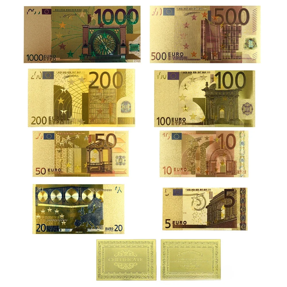 5~100pcs 500 Euro Plastic Gold Banknotes Colorful European Banknote Commemorative Notes 24K Gold Plated Euros Money