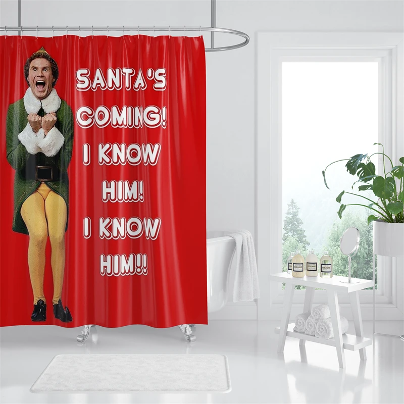 Aertemisi Santa's Coming I Know Him Shower Curtain Set with Grommets and Hooks for Bathroom Decor