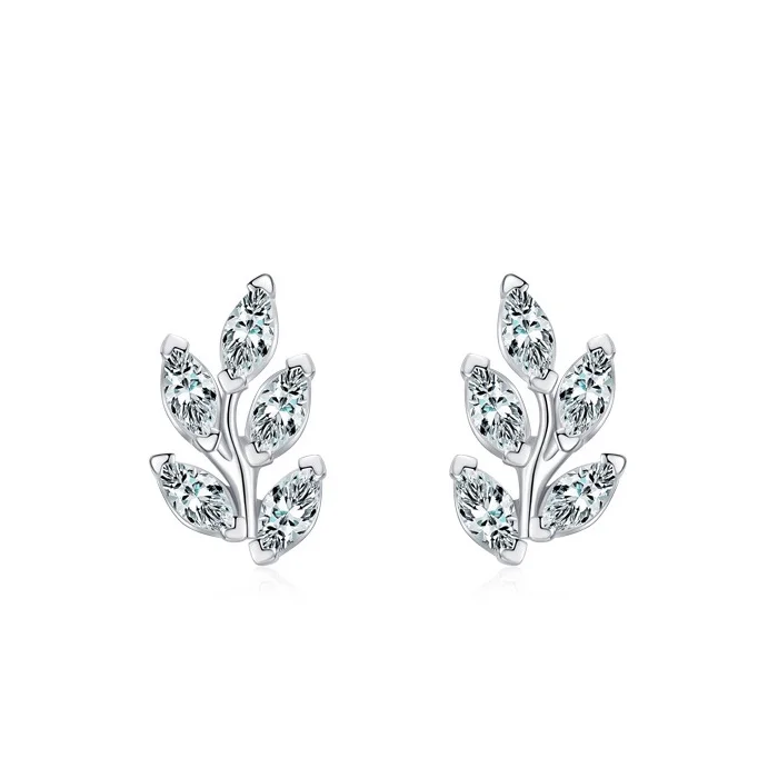 

Women Trendy Leaf Design S925 Sterling Silver Diamond Stud Earrings for Wedding Party Engagement Gift