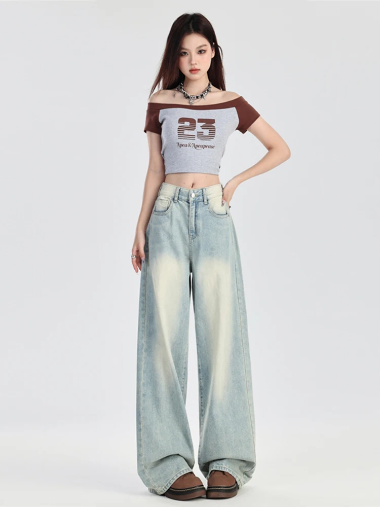 

High Waisted Straight Women's Jeans Y2K Fashion Street Retro Women Denim Clothing Casual Loose Wide Leg Pants Trousers