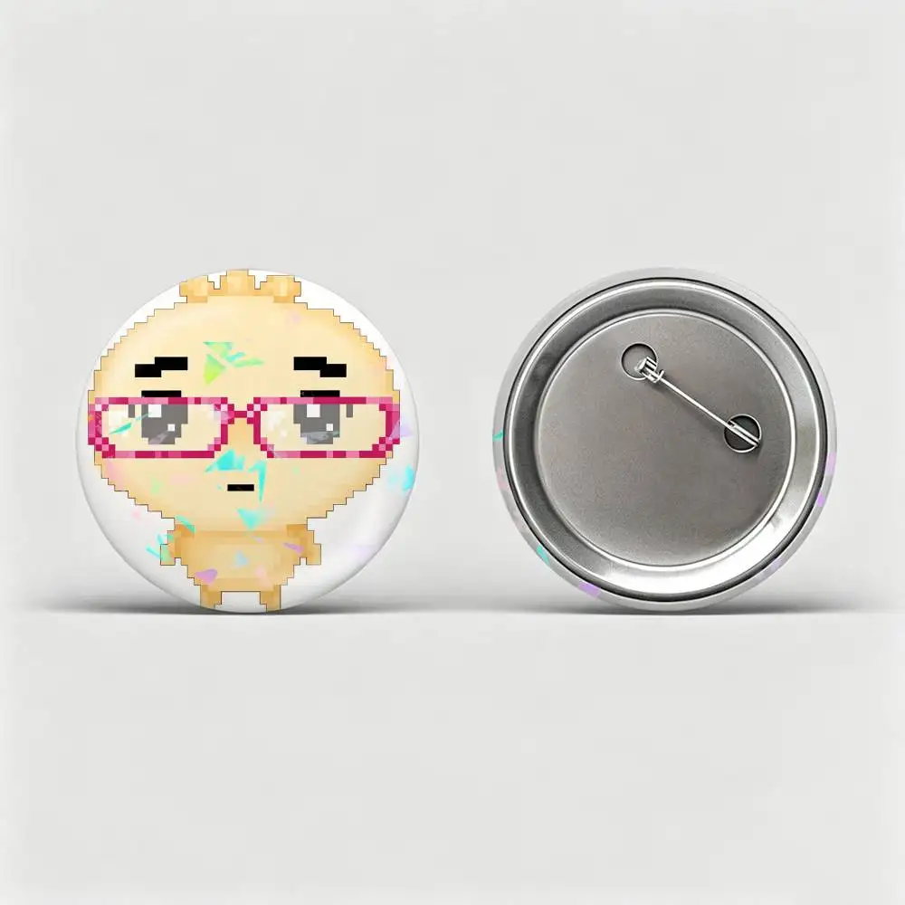 Korean Glasses M-Mandu dumpling Custom Tinplate Round Button Badges Pins Brooches for Clothes Backpack