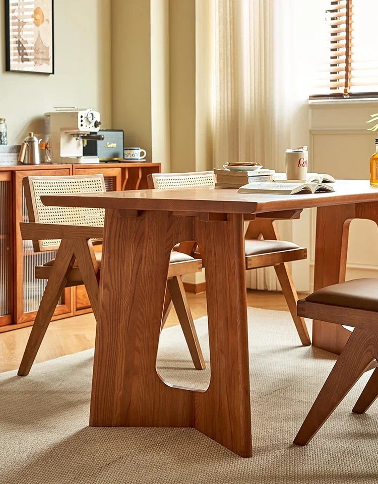 X188Серед-Древний обеденный стол из цельного дерева, прямоугольный обеденный стол и комбинация стульев из ясеня для гостиной