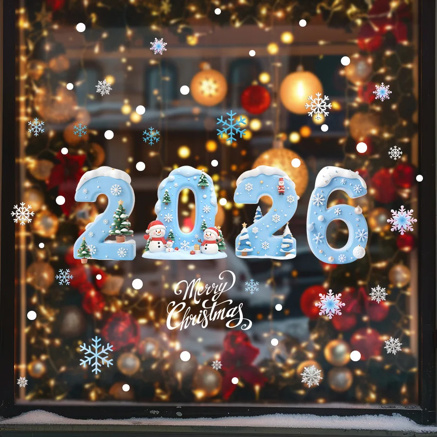 Рождественский снеговик, снежинка, Санта-Клаус, наклейки на стену, новогоднее стекло, украшение для окна, фреска, домашний декор, праздничные наклейки