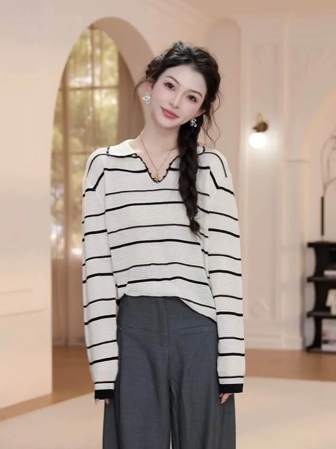 

Yanyan Summer Thin Striped Knitted Long Sve Women's Sweater YY8352 Casual Chic Fem Faion Spring Collection