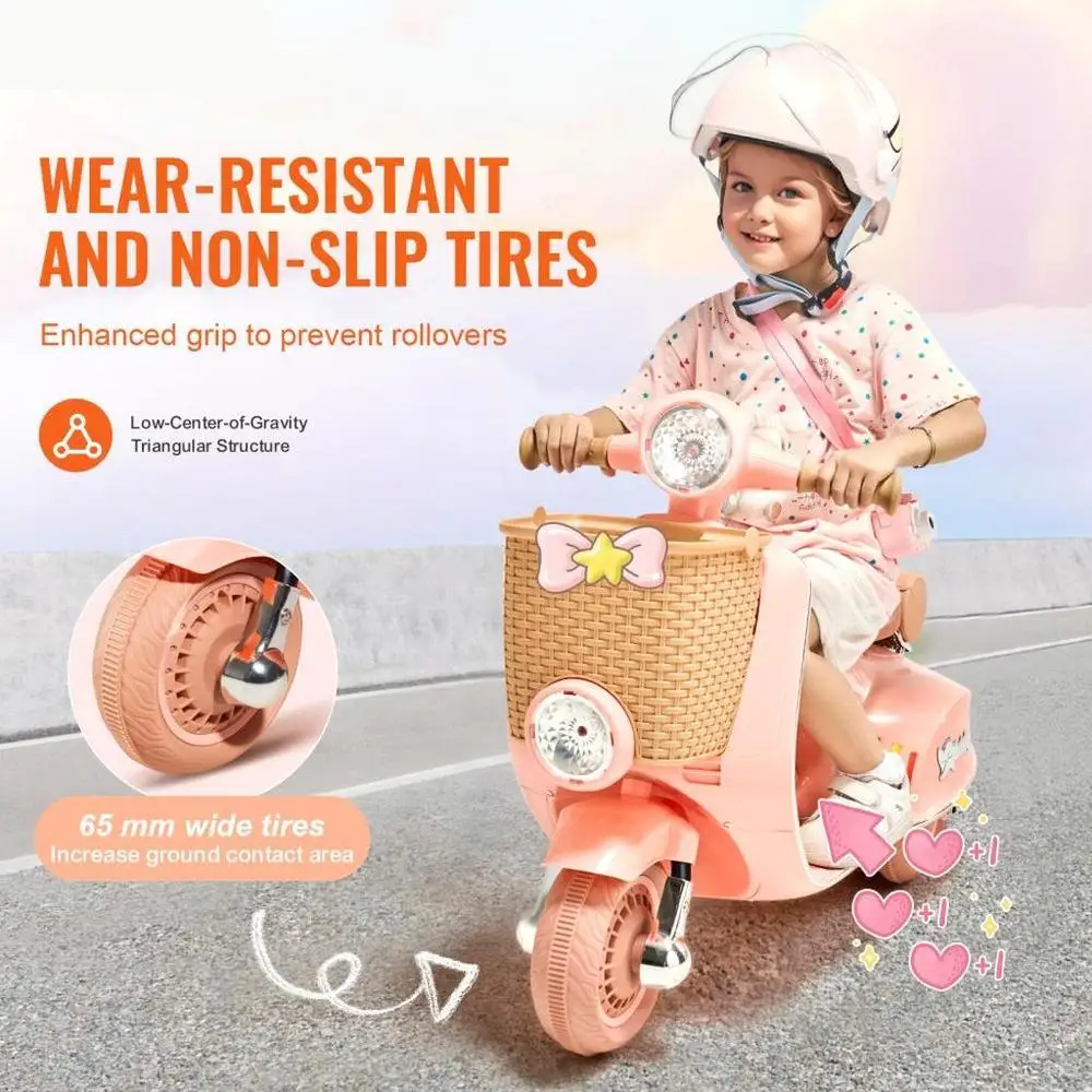 Crianças motocicleta elétrica trike 6v bateria passeio em brinquedo para crianças com música bluetooth luzes e cesta de armazenamento perfeito