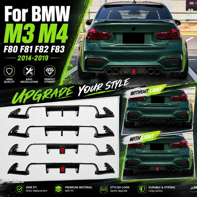 3 PCS Car Rear Bumper For BMW M3 M4 F80 F81 F82 F83 2014-2019 Rear Lip Spoiler Splitter Diffuser Body Kits Tuning Accessories