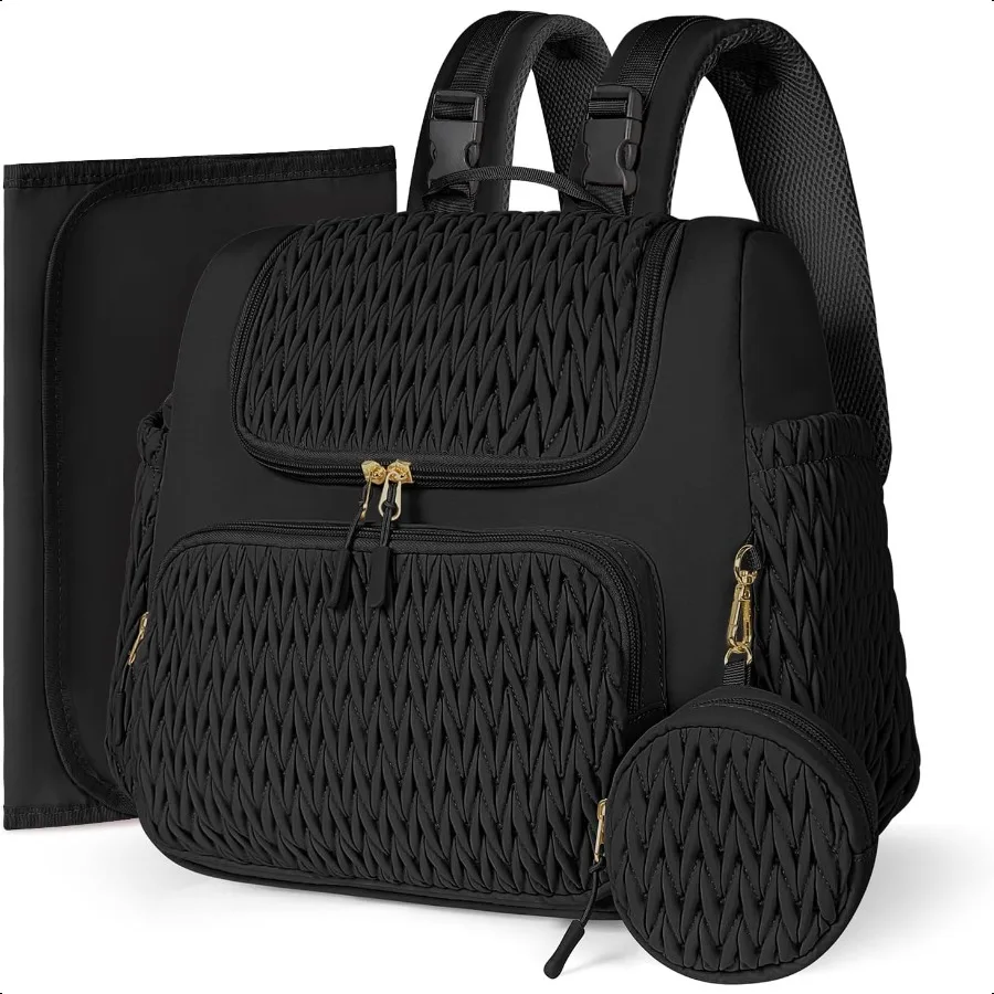 

Geestock Diaper Bag Small Diaper Backpack Stylish Quilted Baby Backpacks Mini Maternity Bags with Changing Pad Pacifier Case St