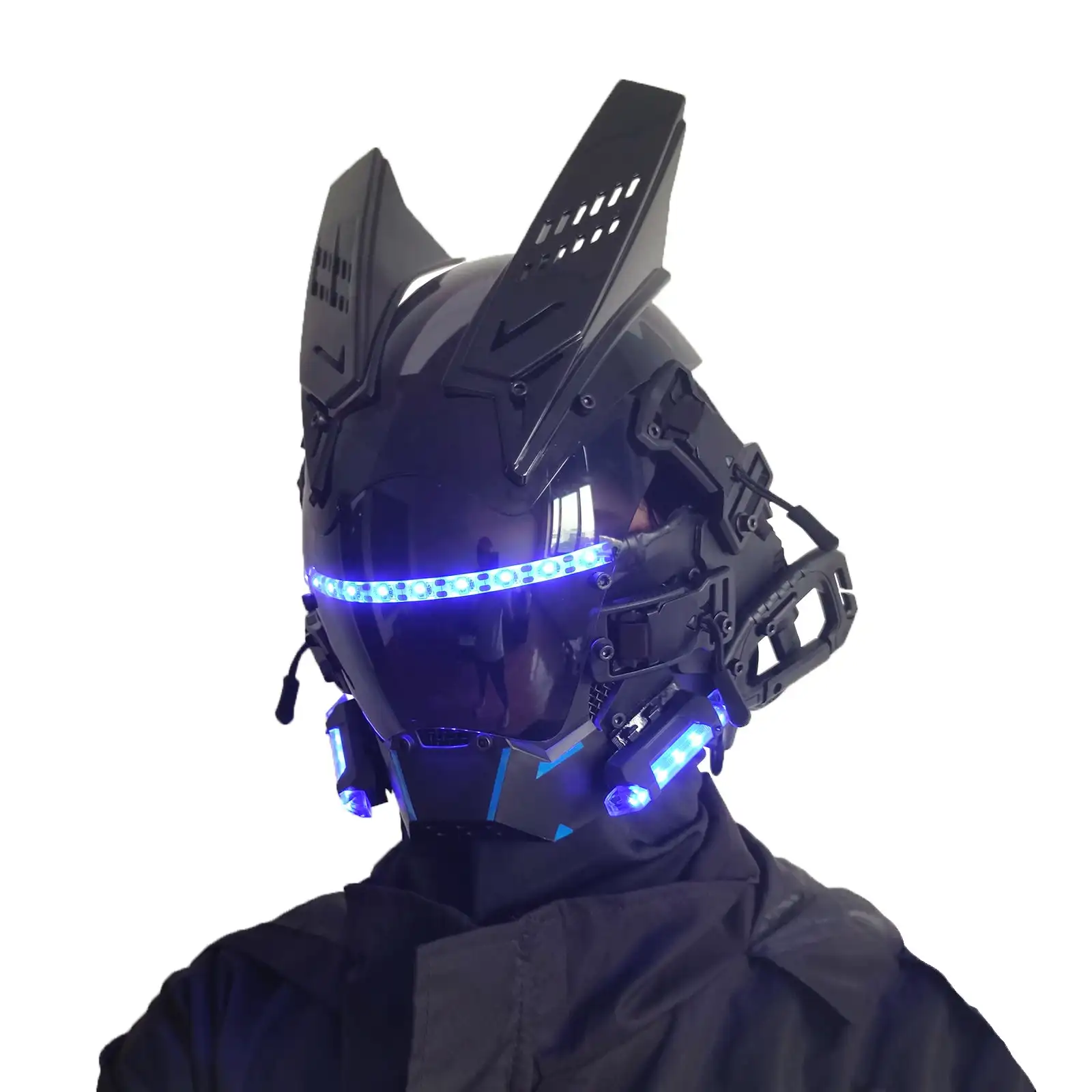 JAUPTO-Capacete Gótico CyberPunk, Capacete Techwear, Tecnologia Cosplay Halloween, Capacete Futurista com Luz LED