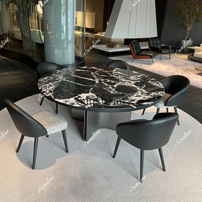 Italian modern light luxury villa marble dining table and chair combination  FT
