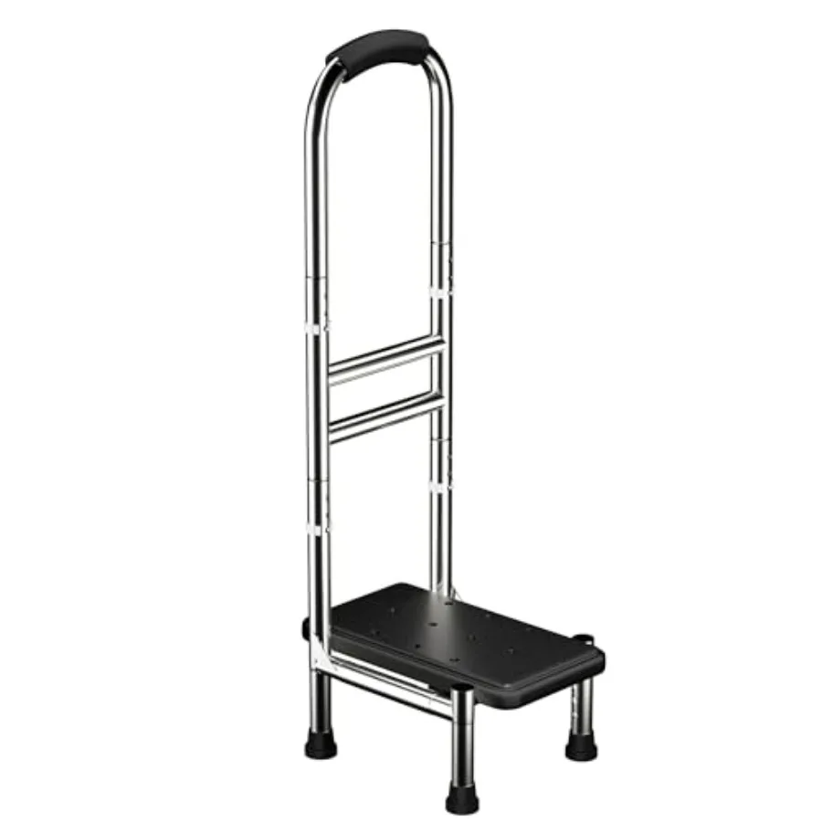 Step Stool with Handle for Elderly Medical Step Stool with Adjustable Handle and Legs for Seniors for Bedside/Bathtub/Car Stain