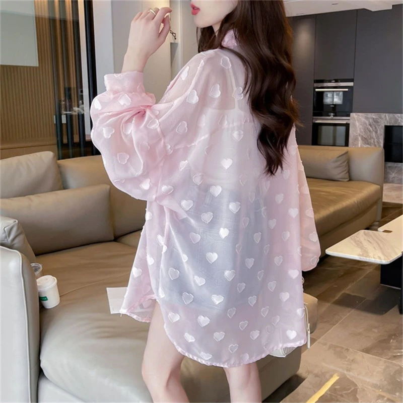 Lightweight Breathable Sunscreen Shirt Jacket Summer New Style Jacket  Fashion Casual All-Match Love Blouse Women's Clothing