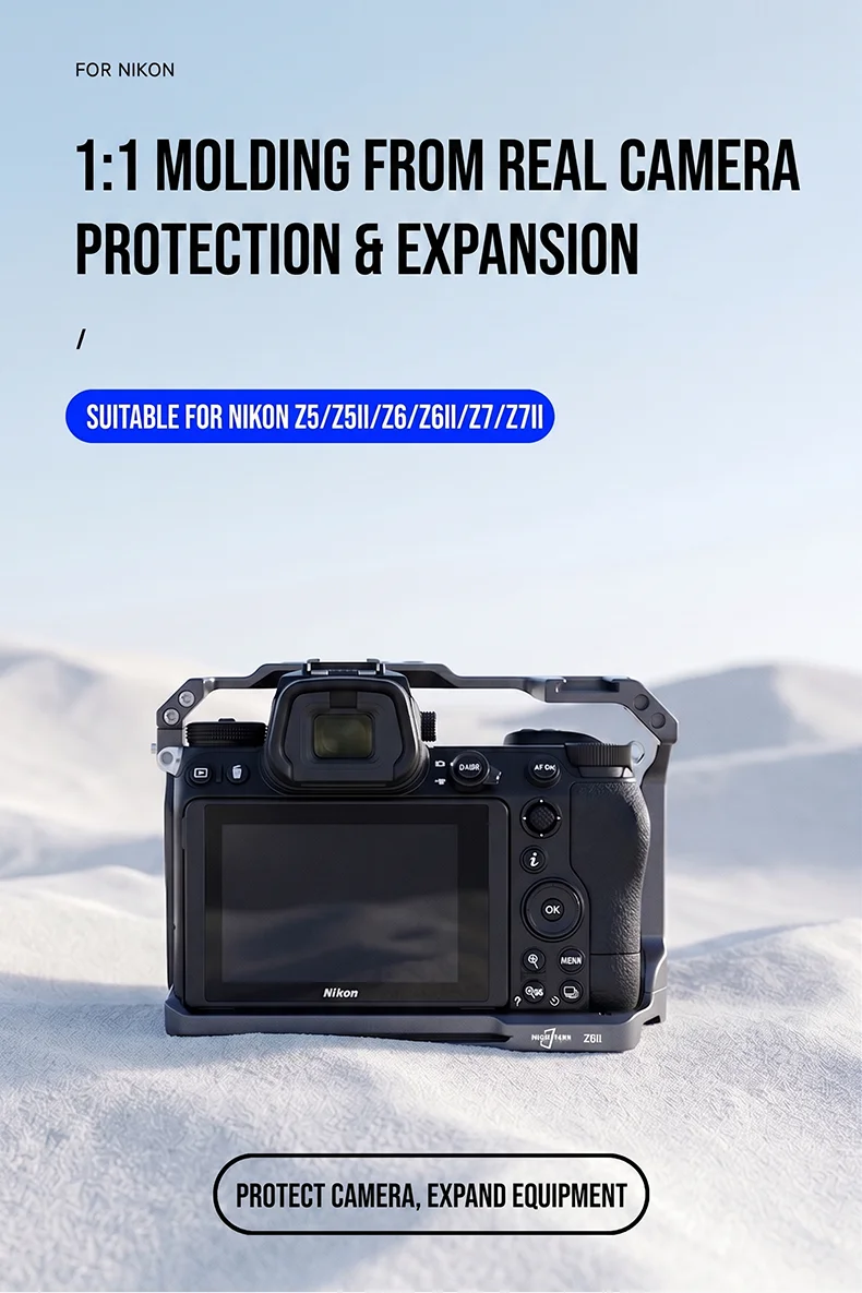 Kamerakäfig für Nikon Z5 Z5II Z6 Z6II Z7 Z7II mit Arri-Positionierungslöchern und Cold Shoe für Vlog- und Filmproduktion – Detail 1
