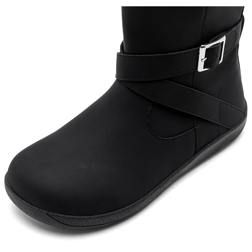 HOBIBEAR Wide Width Barefoot Boots Women Artificial Leather Mid-Top Ankle Boots Zero Drop Side Zipper Lightweight Walking Shoes