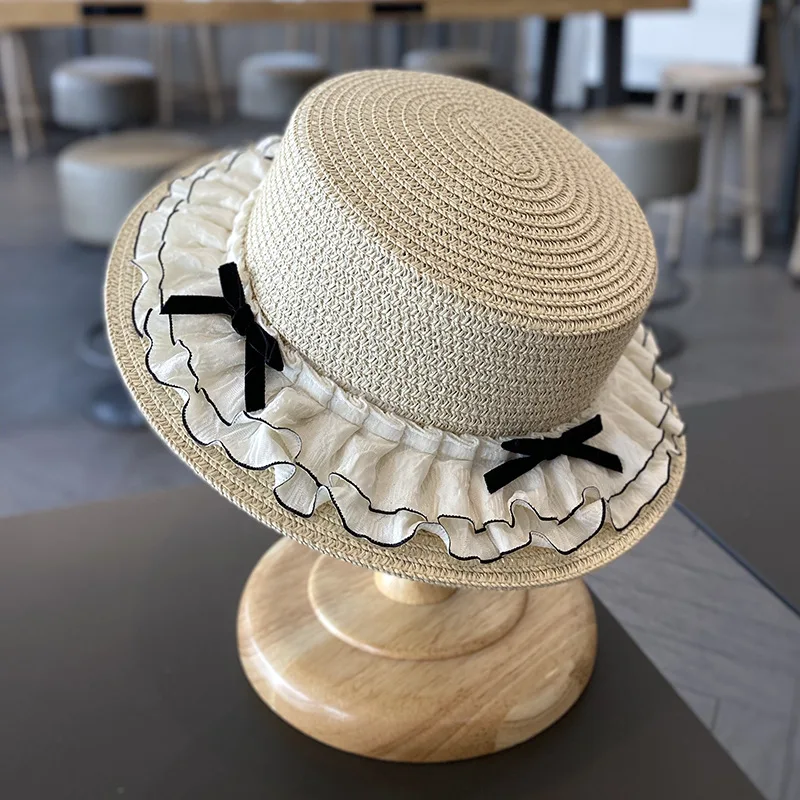 Straw Children Panama Hats for Girls Beach Baby Summer Hat Princess Lace Bow Kids Girl Cap Child Sun Hats Baby Accessories 2-6Y