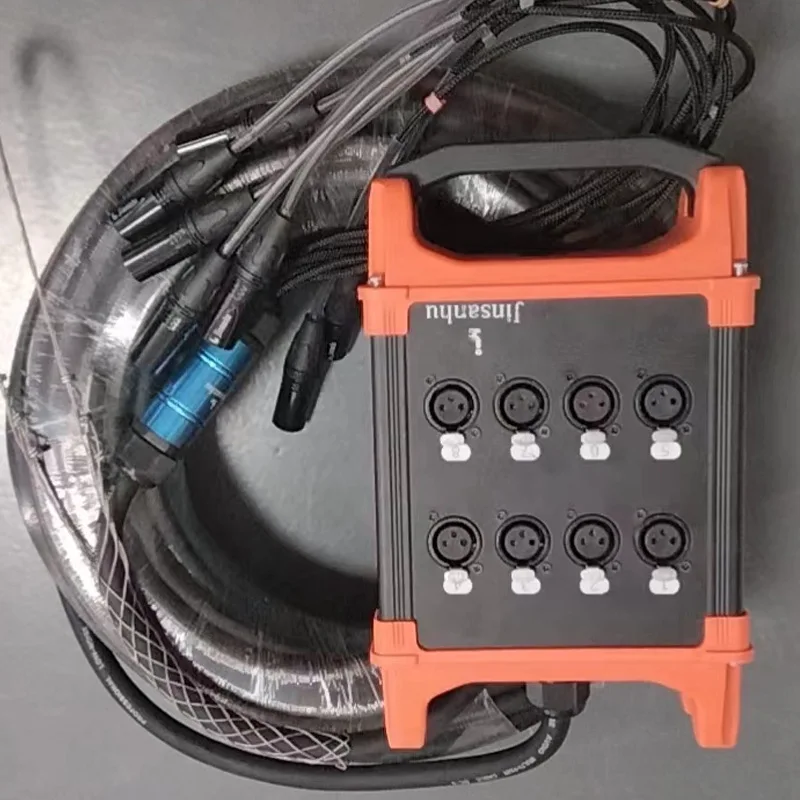 8 Channel XLR PVC Oxygen-Free Copper Conductor Stage Audio Snake Cable Portable 8 Way Balanced Mic Snake Box for Live Concert