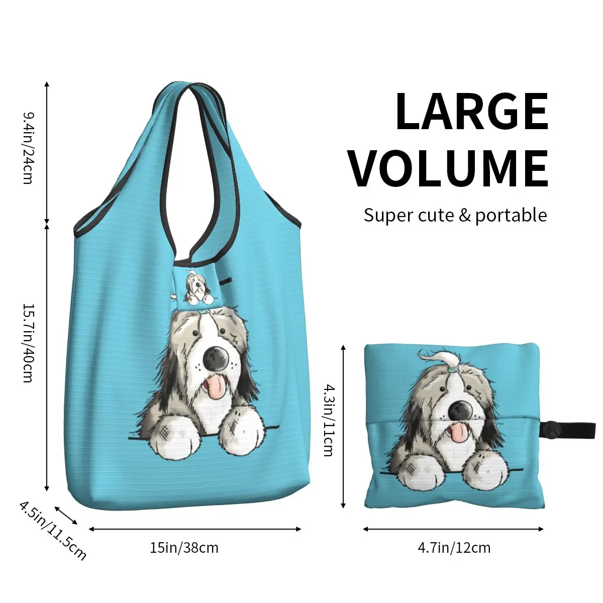 Happy Bearded Collie Dog Grocery Tote Shopping Bags Women Custom Pet Animal Shoulder Shopper Bags Large Capacity Handbag