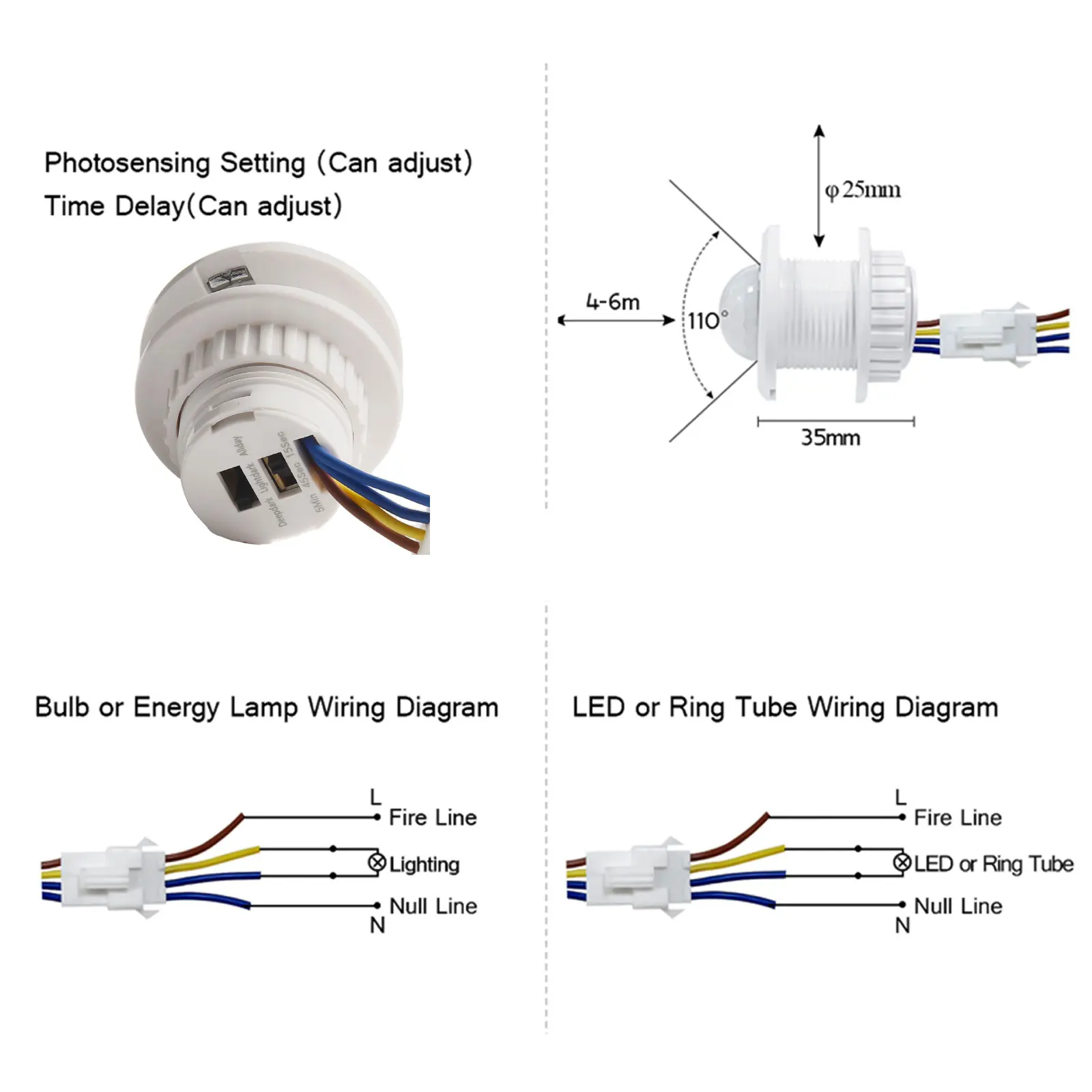 M Home Lighting LED PIR Sensor de movimento infravermelho Interruptor Aplicação de economia de energia Áreas de instalação fáceis e eficientes