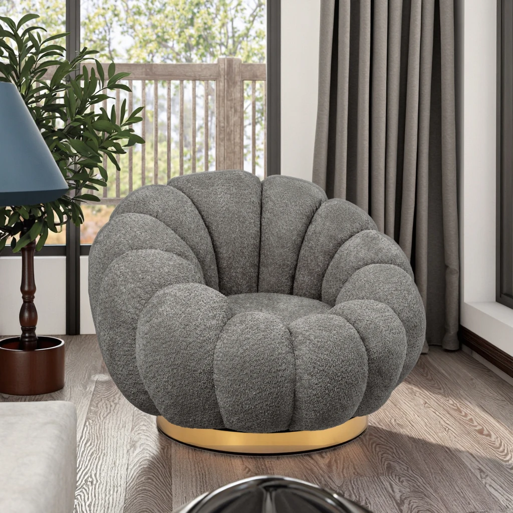 Color Size Customization Light Luxury Modern Design Fabric Swivel Leisure Chair Gold Metal Base Soft Durable Bedroom Living Room