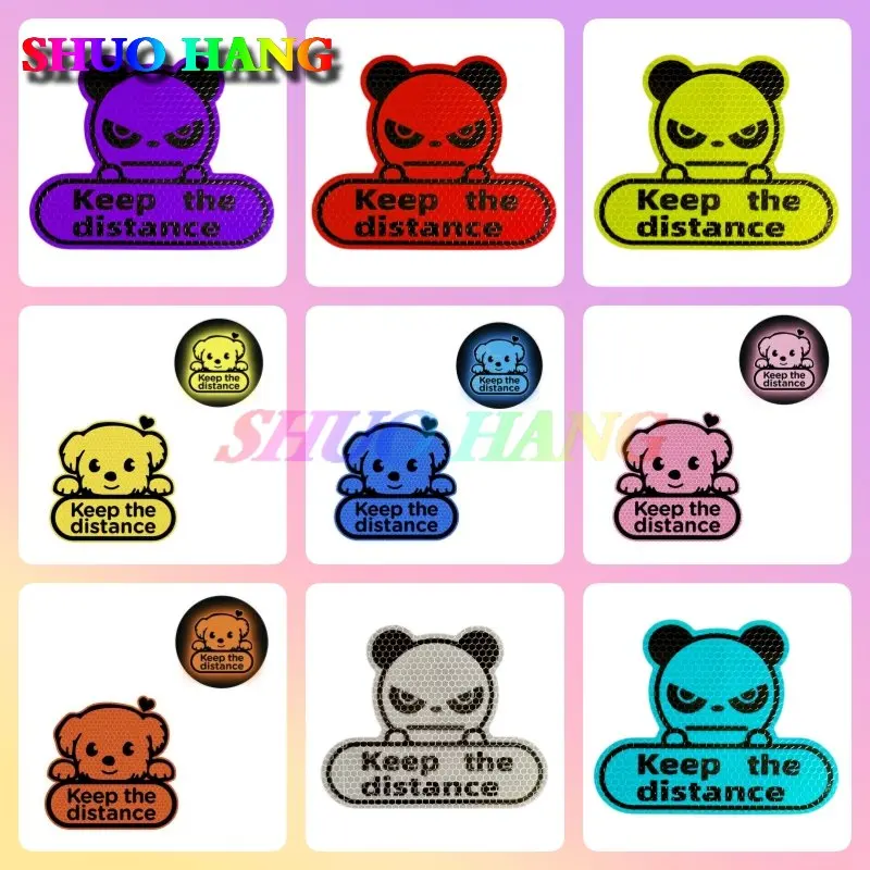 Keep Distance Reflective Stickers Panda Dog Stickers Fluorescent  Honeycomb Cartoon Decoration Stickers Satety Driving Warning