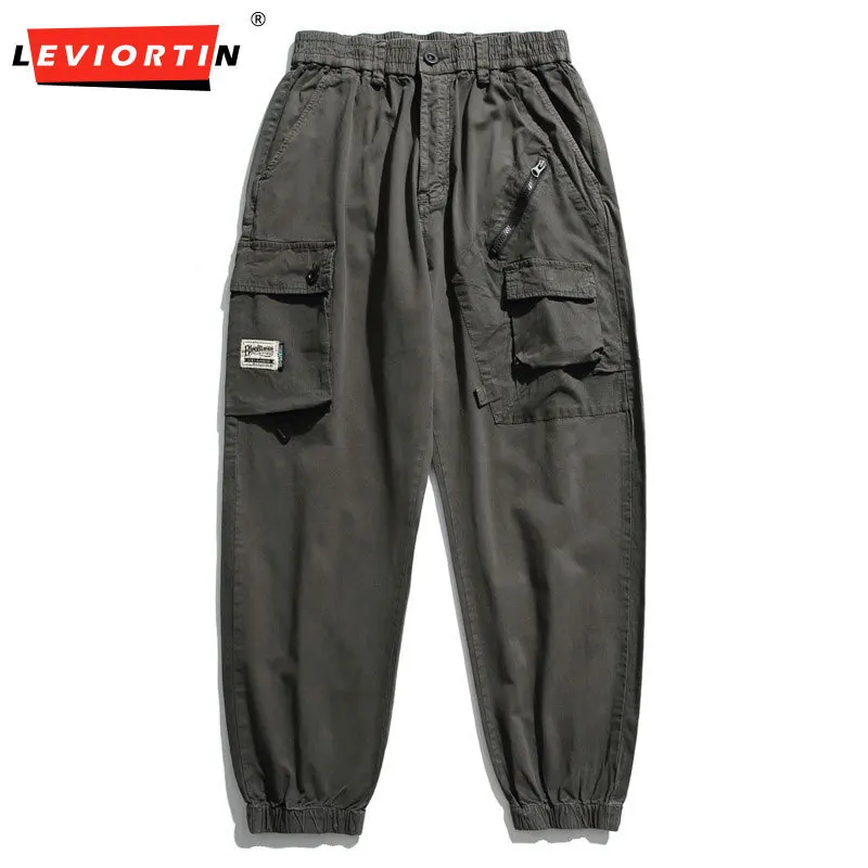 Men's Spring /Autumn New Style Personalized Loose Fashion Trendy Leg Tight Pants Zipper Large Pocket Thin Elastic Workwear Pants