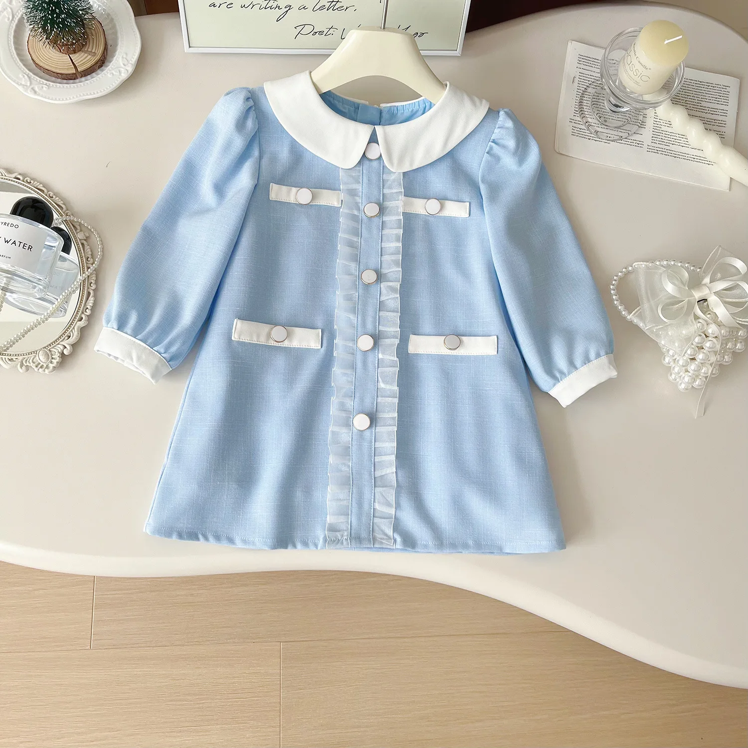 

2025 Autumn Girls' Preppy Style Collar Dress Kids Long Sleeve Cute Casual Dresses for Toddler 2-8 Years