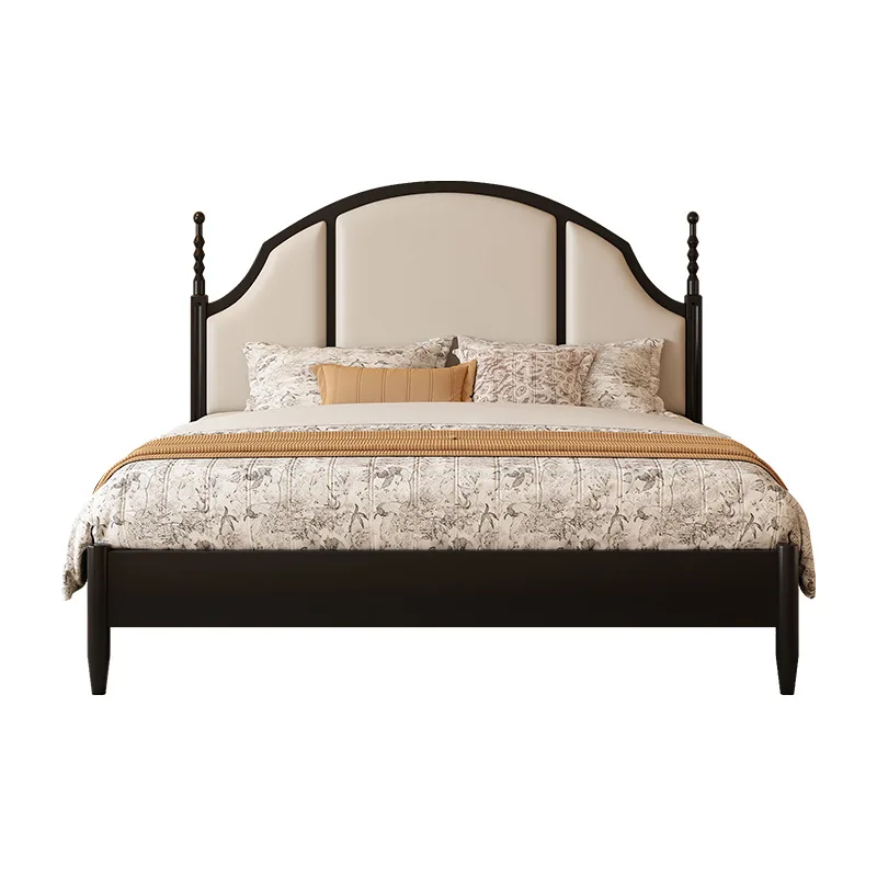 French retro black minimalist light luxury solid wood double bed master bedroom