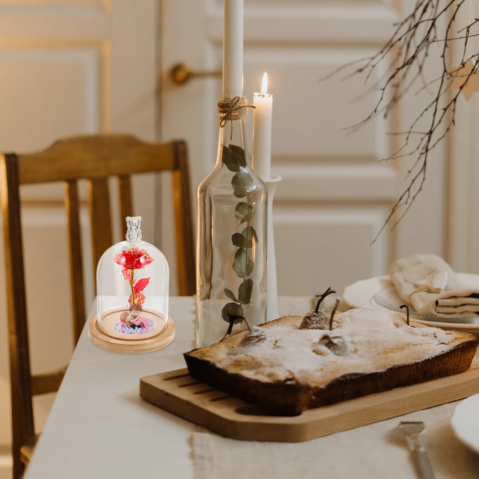 

Bear Transparent Glass Dome Portable Flower Cover DIY Craft Display with Wood Base Proper Size Anti-Decay Flower Glass Cover