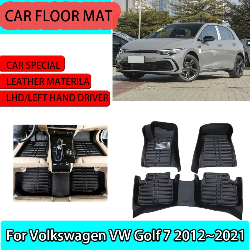

Car Full Floor Mat for Volkswagen VW Golf 7 MK7 GTE GTD GTI 2012~2021 Leather Liner Cushions Custom Car Floor Mats Accessories