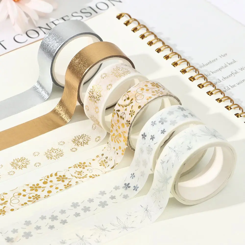 6 rotoli/scatola Washi Tape stiratura oro argento fiore pianta adesivo decorativo nastro adesivo adesivo Scrapbooking Diary Decor fai da te