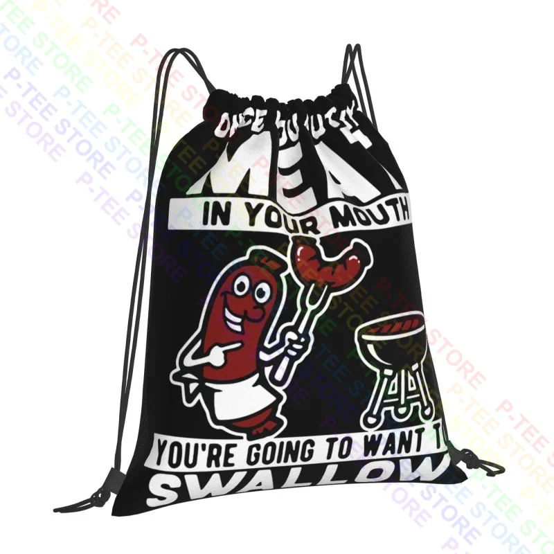 Забавный, когда вы положите мясо в рот, сумки на шнурке, сумка для тренажерного зала, милая сумка для обуви, для бега на открытом воздухе