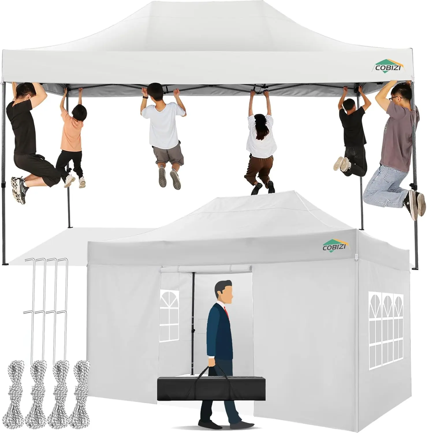 Cobizi 10X15 Pop Up Canopy Tent 10X15 Canopy With 4 Sidewalls Waterproof Heavy Duty Commercial Canopy Tent For Parties Outdoor