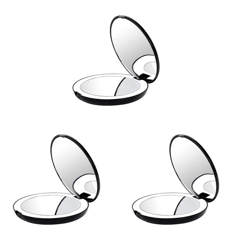 

3X Portable Folding Mirror With LED Light Makeup Mirror, 10X Magnifying Glass, 12 Lamp Bead Mini Mirror Black