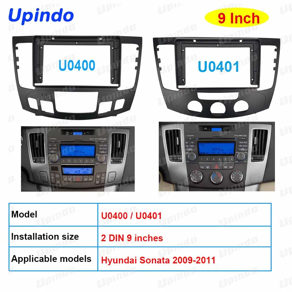 

Upindo 2 DIN 9 Inch Car Radio Fascia GPS MP5 DVD Panel Frame for Hyundai Sonata 2009-2011 Dashboard Mount Kit Accessory