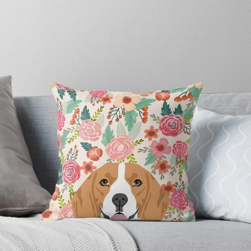 

Beagle dog portrait florals cute gifts for dog lover dog breeds by PetFriendly Throw Pillow Cushions Pillow