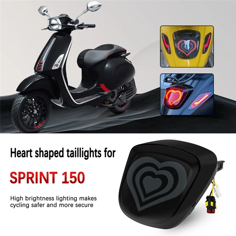 

Motorcycle LED Taillight Assembly Heart Turn Signal Light Rear Warning Lamp for Vespa Sprint Primavera 150