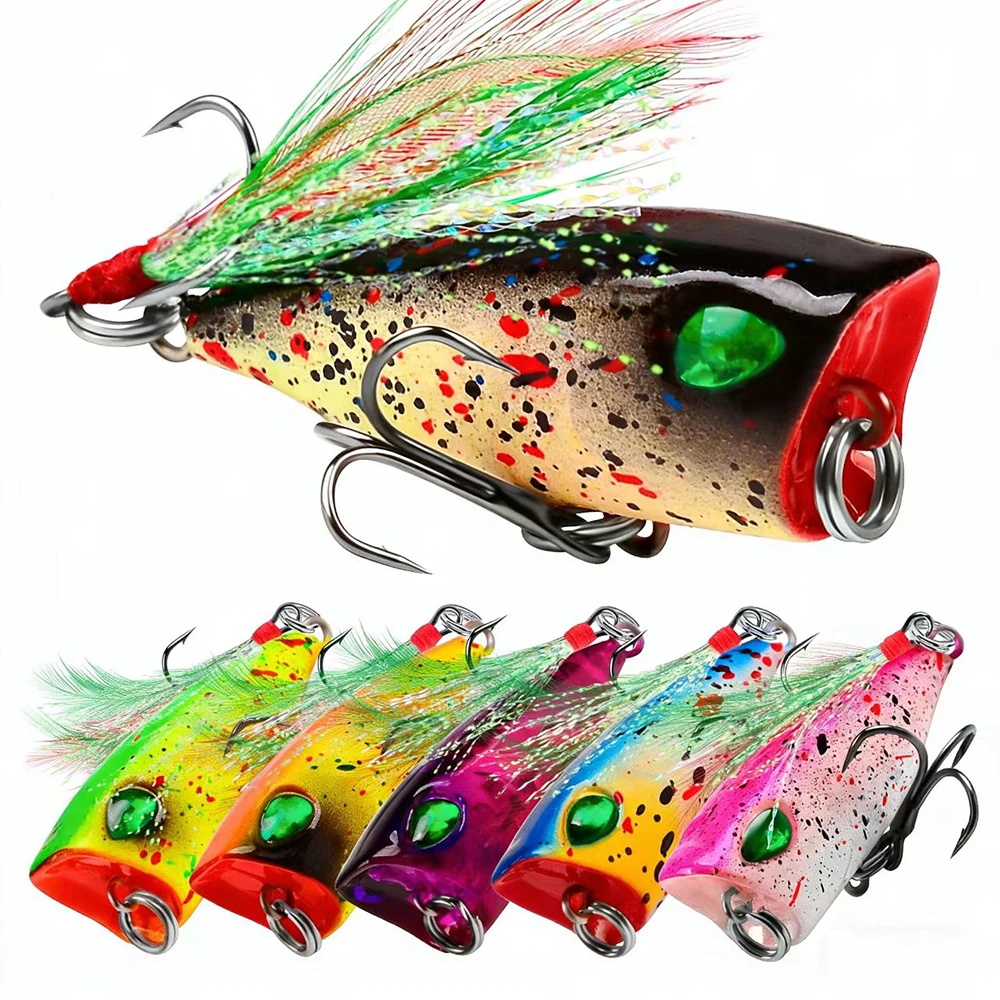 Floating Popper Lures 4cm 3.5g, 6 Colors Available with Inner Ball Vibration Noise,fishing 3D Lifelike Eyes with Bright Colors